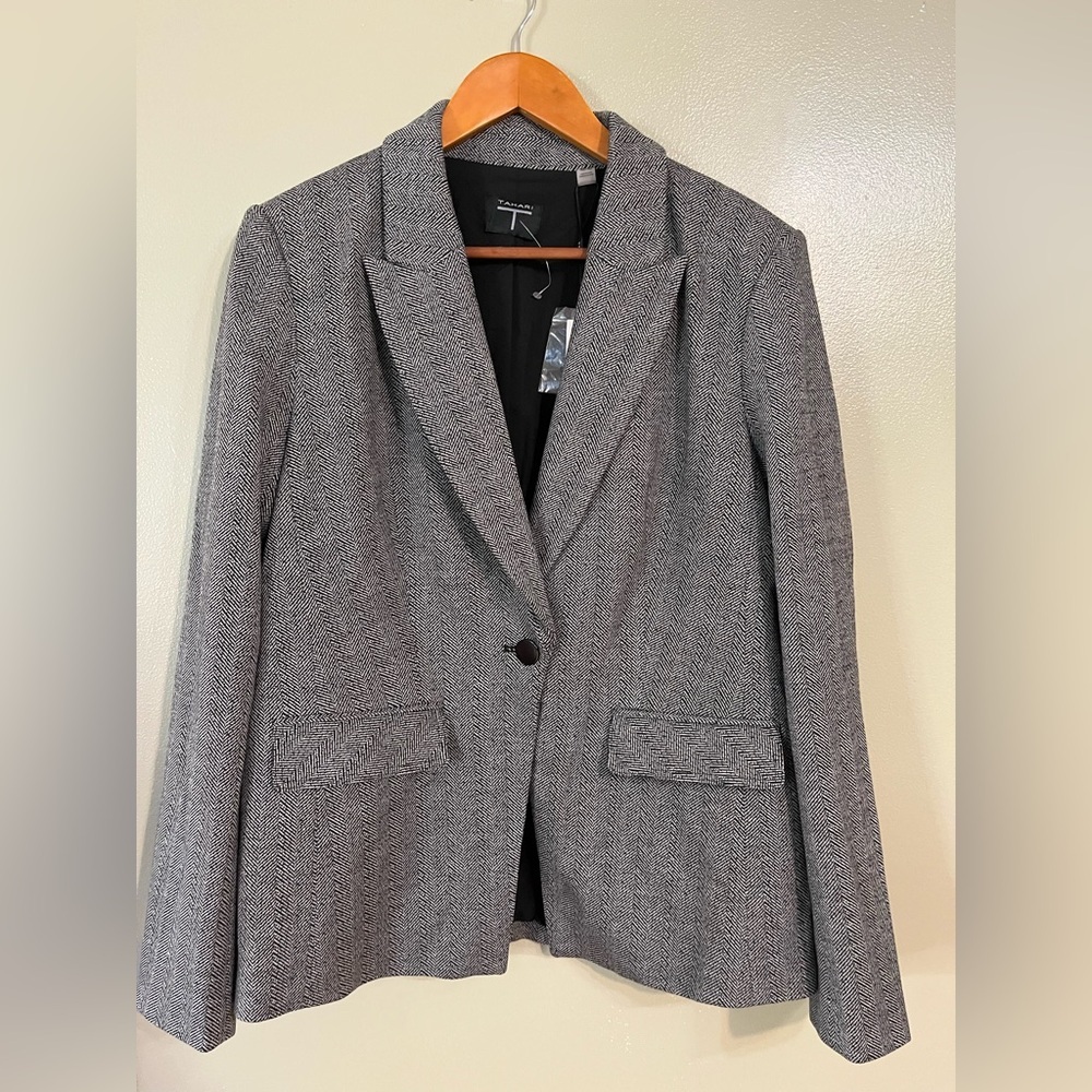 Tahari Office Career Formal  Gray Women's Blazer 1Button Lined XL NWT
